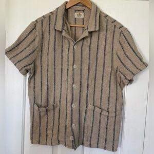 Marine Layer Striped Button-Front Shirt Men’s Large Beige Navy Cotton